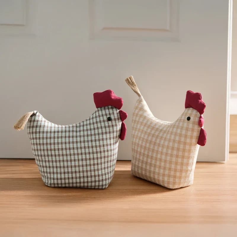 Fermaporta gallo, fermaporta per animali di peluche di pollo, design di camicia a quadretti a righe con cartello di benvenuto per la casa, regalo di compleanno di pollo