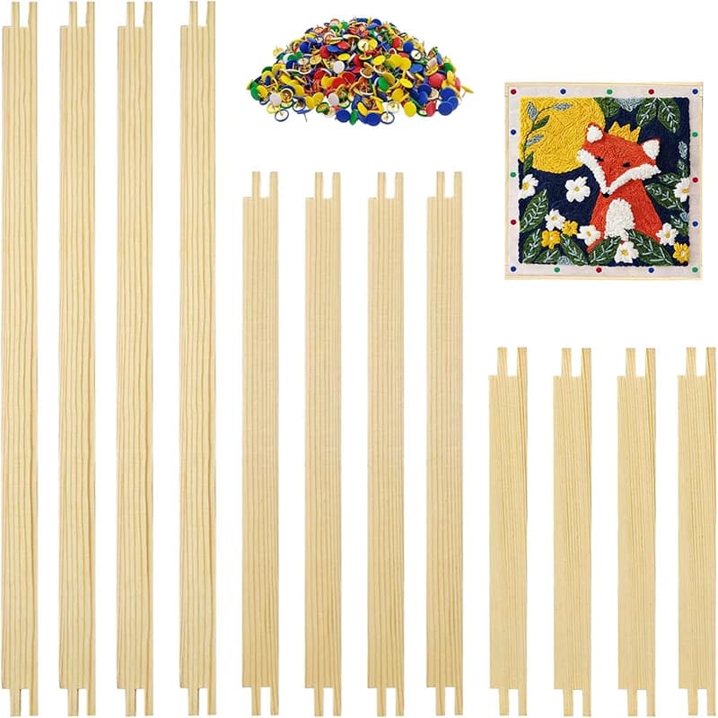 12Pcs Stretcher Bars Set 3 Sizes Wooden Frame for Needlepoint Embroidery Canvas Painting with 50 Tacks Needlework Stitch Frame
