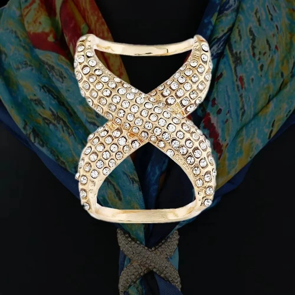 Fashion Luxury Scarves Ring Clip Crystal Metal Shawl Fastener Square Brooch Pins Clothing Accessory