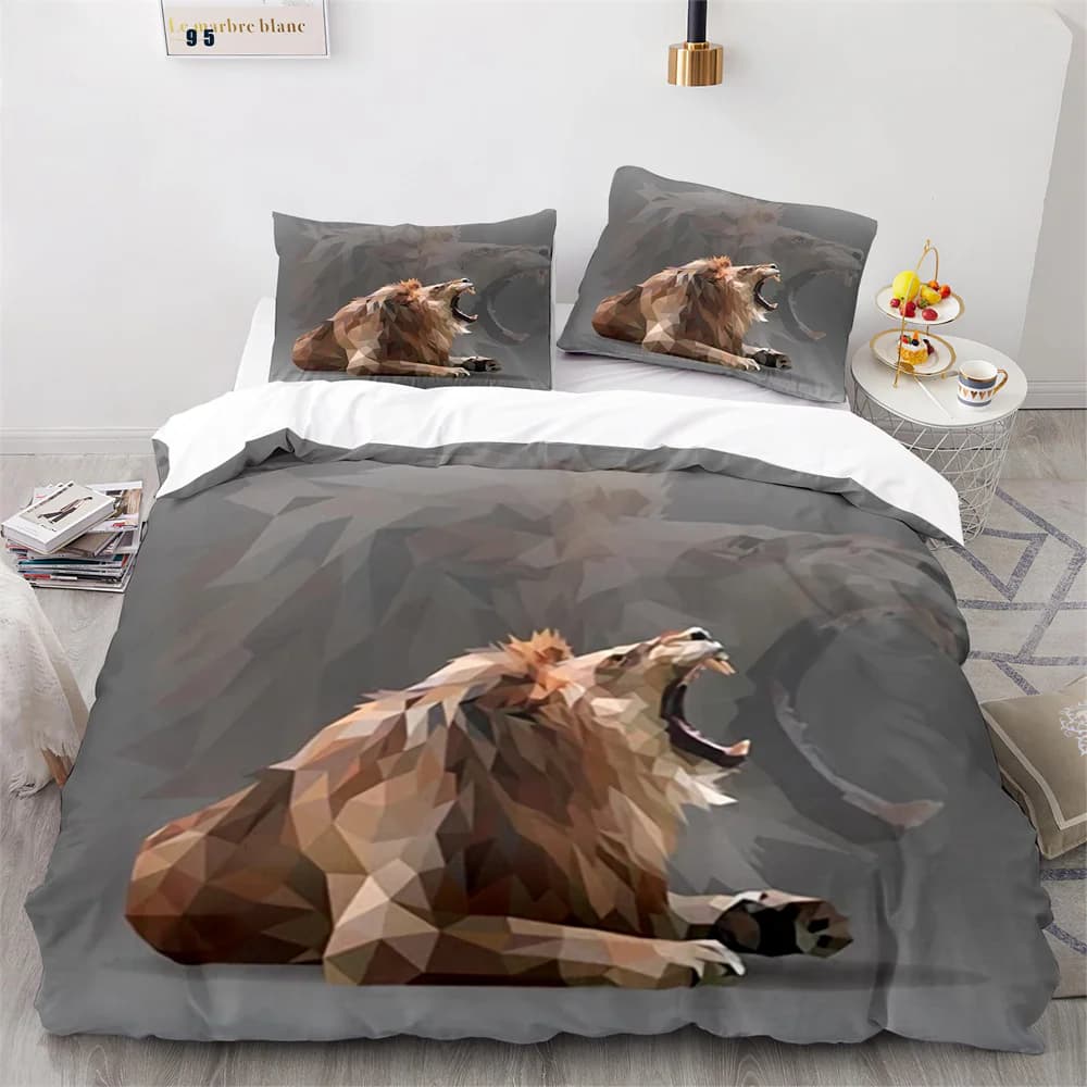 Set copripiumino leone modello cartone animato leone animale selvatico set biancheria da letto full size stile carino copripiumino in poliestere con federa