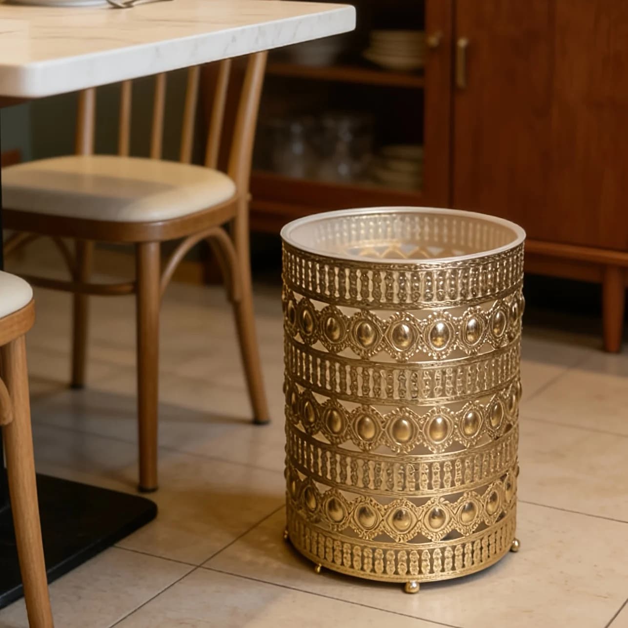 Hollow Trash Can Artistic Iron European Style Light Luxury Recycle Bin Bathroom Kitchen Accessories Household Items Gift