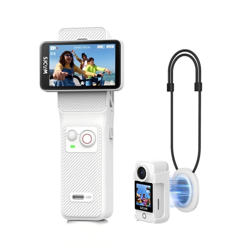 SJCAM White C400 Combo Pocket Necklace, Portable Camera, 7 Hours of Autonomy, 6 Axis Stabilizer, Sports Cam Action