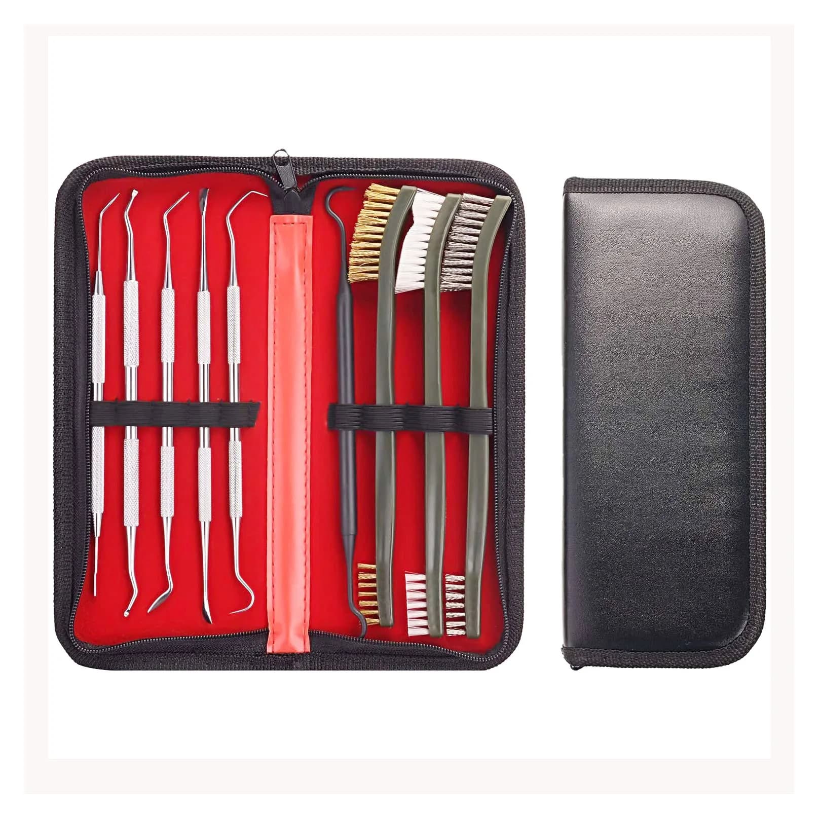 Kit di Pulizia per Armi da Fuoco 9 Pezzi/Set, con 3 Spazzole in Ottone a Doppia Estremità e 6 Strumenti in Acciaio Inossidabile per la Pulizia di Pistole e Fucili da Caccia