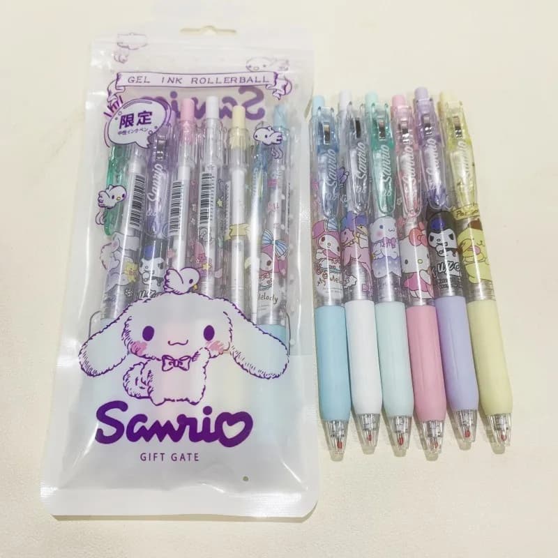 Set di 6 Penne Gel Kawaii Serie Sanrio, Penne con Stampa di Personaggi Cartoon, Articoli di Cancelleria Creativi per Ragazzi e Ragazze