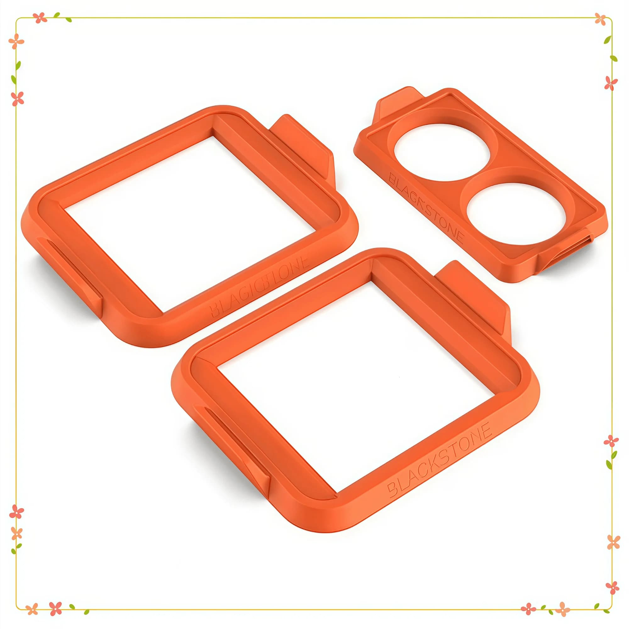 Set of square frittata rings and circular eggs in orange silicone, 3 pieces