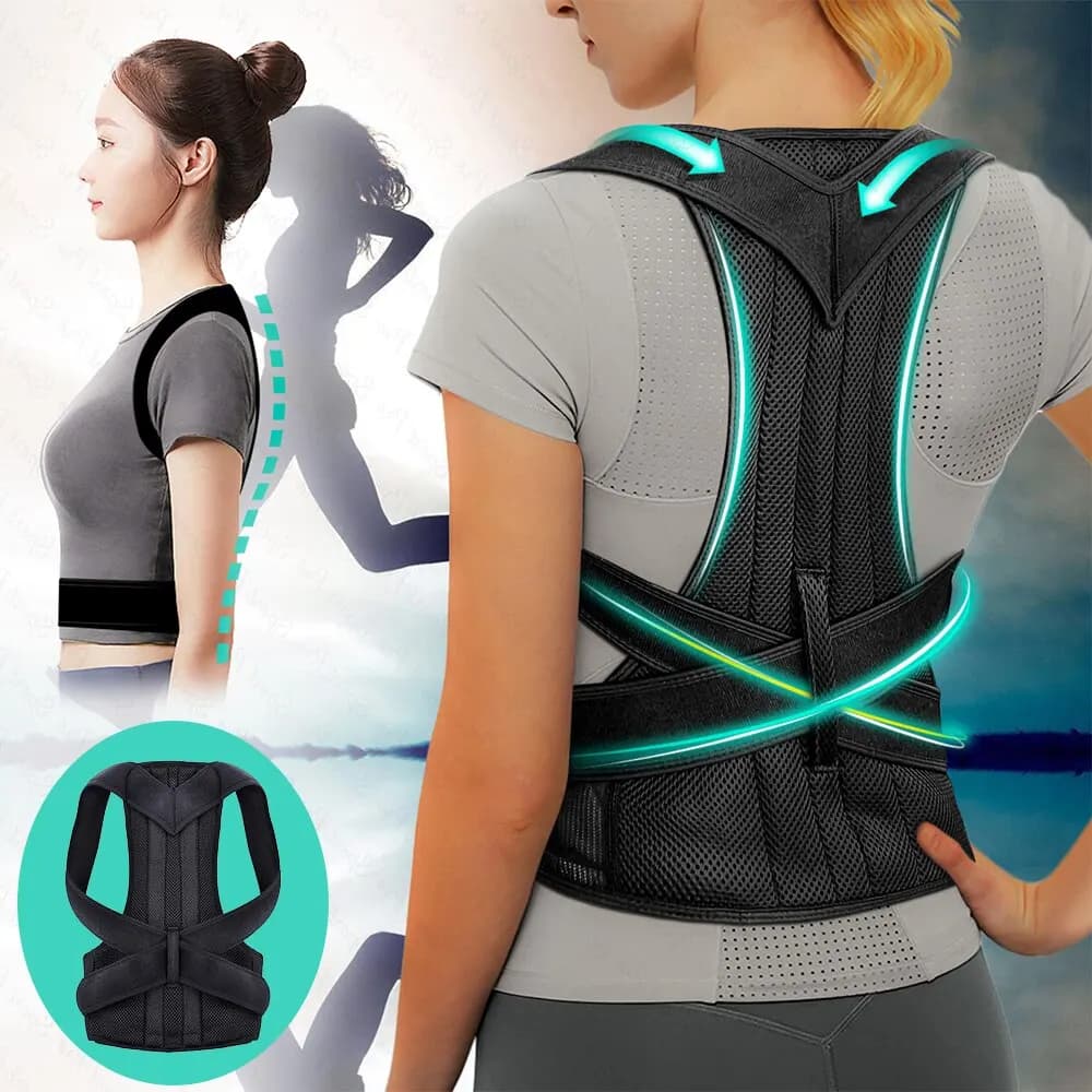 Posture Corrector with Reinforced Belt for Lumbar Column, Adjustable Support for Back, Shoulders and Vertebral Column, Stretching Trainer