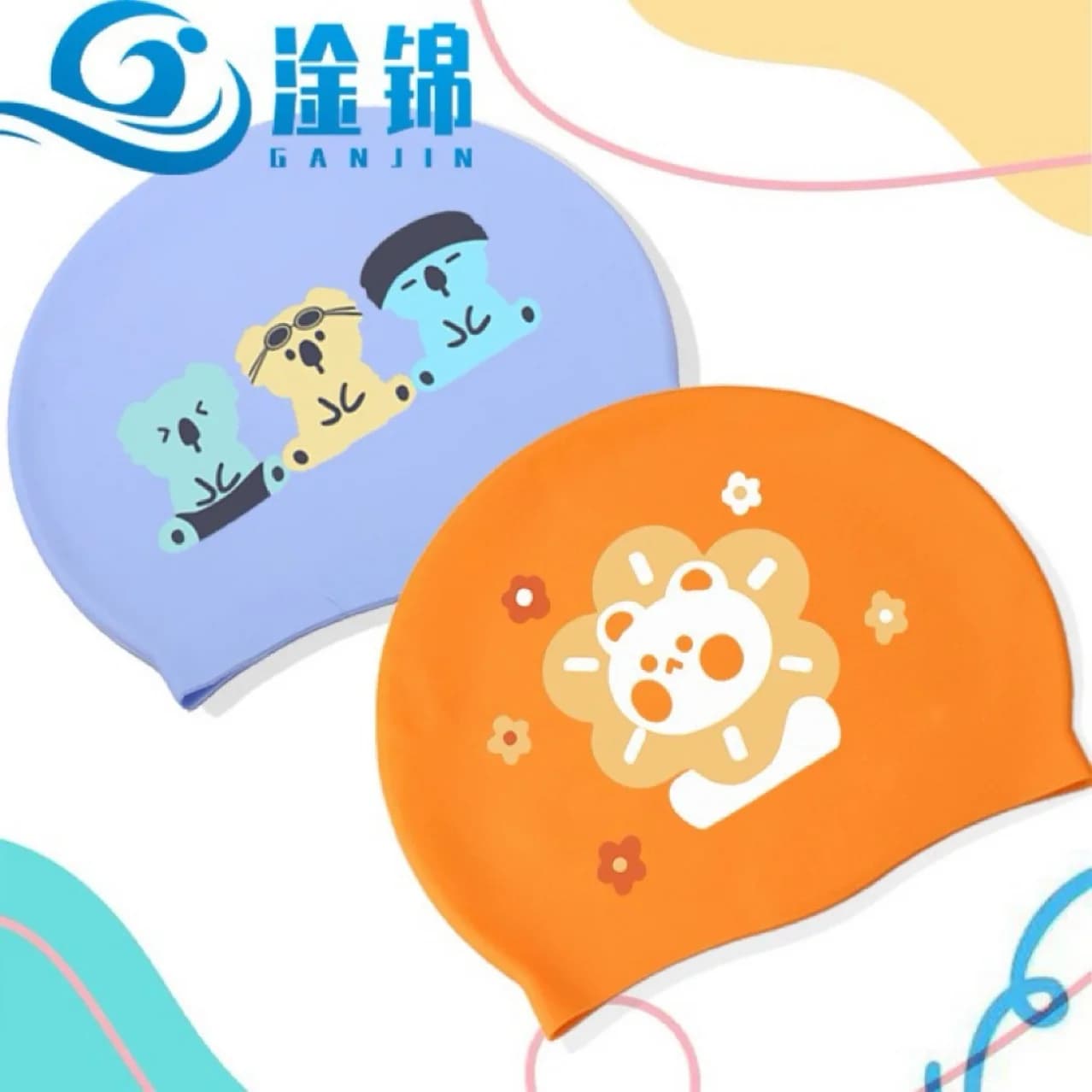 Silicone swim cap for adult cartoons Men Women Protect ears Swim hat Pool accessories