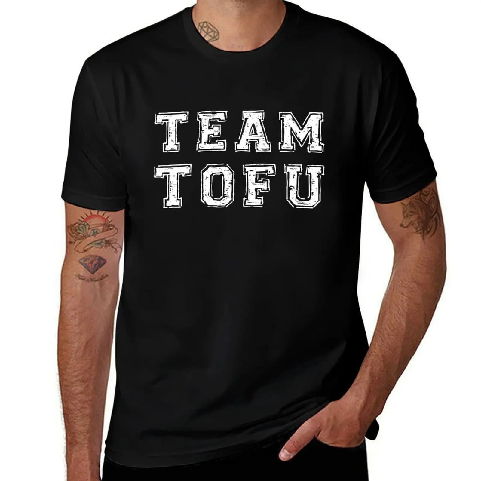T-shirt TEAM TOFU con motivo artistico stampato, top casual
