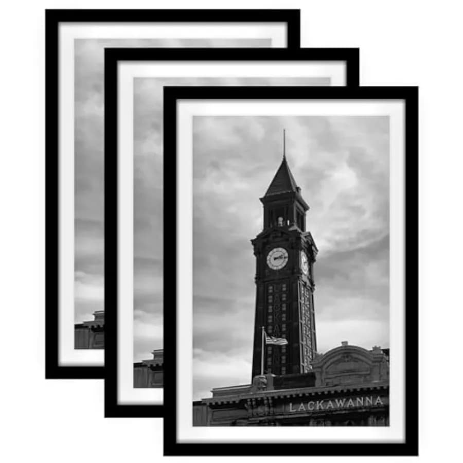 Set di 3 Cornici per Foto 12x18 con Passepartout o Cornice per Poster 16x24 Senza Passepartout, Cornici da Parete per Galleria Fotografica, Nere