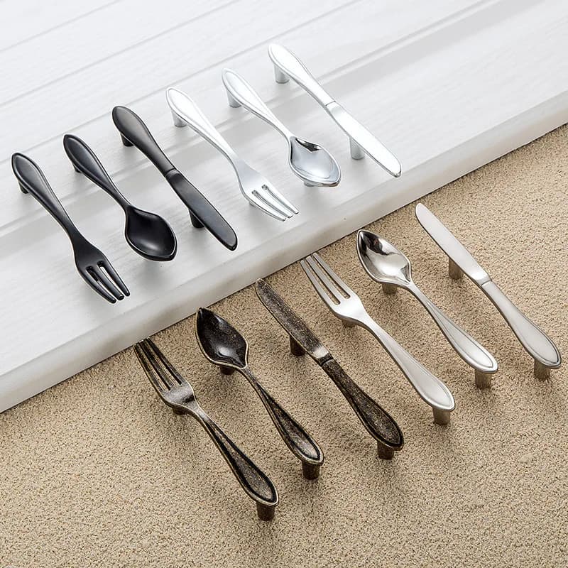 Creative knife, fork, spoon, styling handle dishes, kitchen drawer cabinet door handle, black silver wardrobe handle