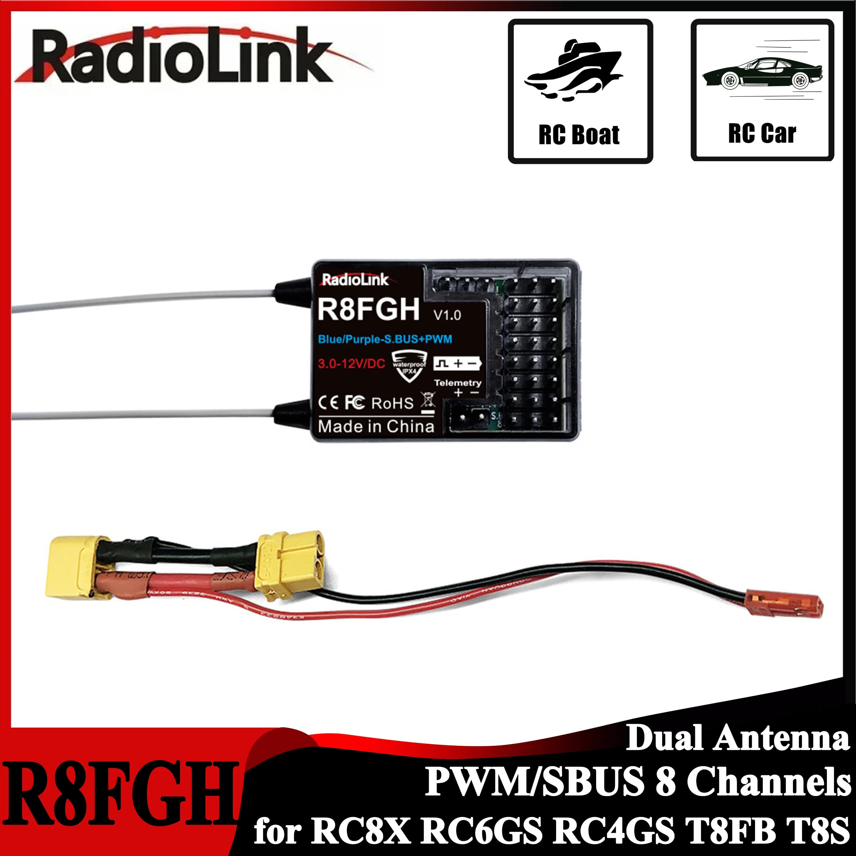 Radiolink R8FGH Giroscopio Ricevitore 2.4G 8CH 8 Canali Telemetria Veicolo Tensione Fino a 14S 58.8V per RC Auto Barca Robot Tosaerba Macchina