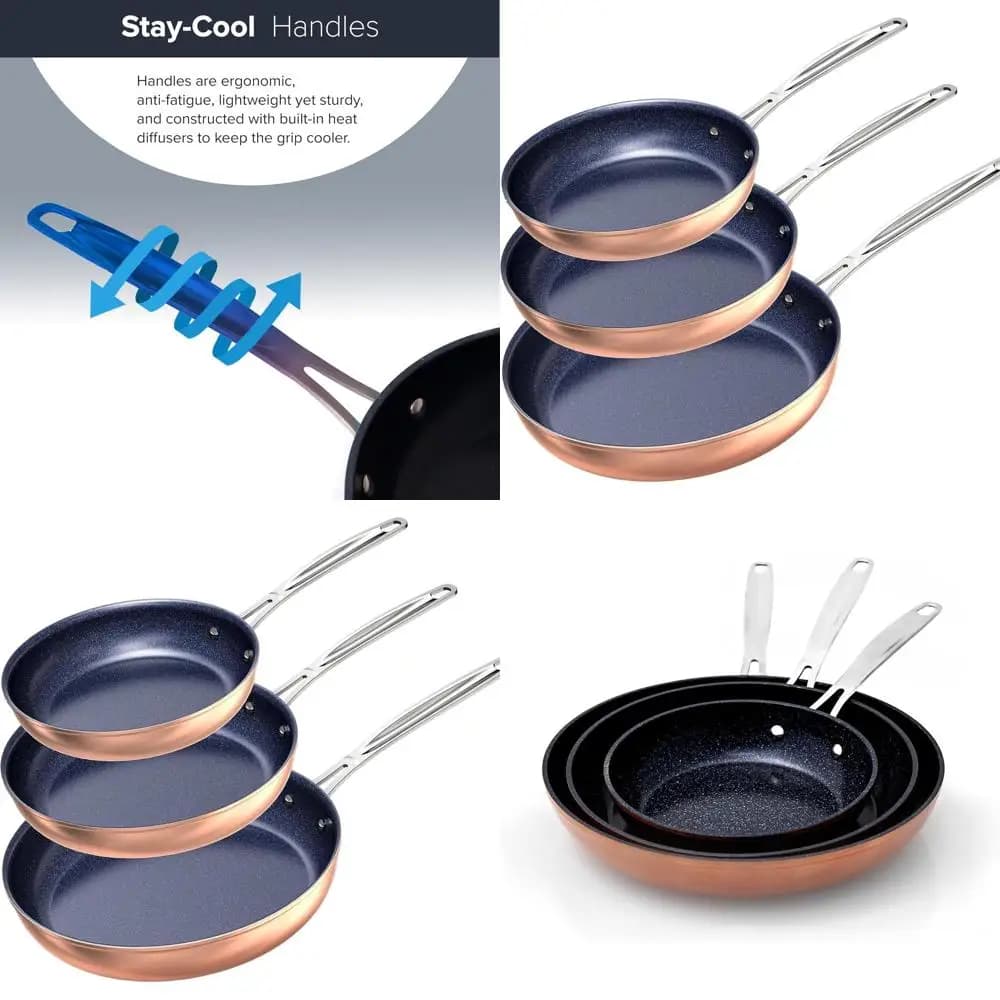 Set padelle a tre strati: 8, 10, 12 forgiato leggero, antiaderente in ceramica Duralon blu, compatibile con induzione, tutte le piani cottura, Cool-T