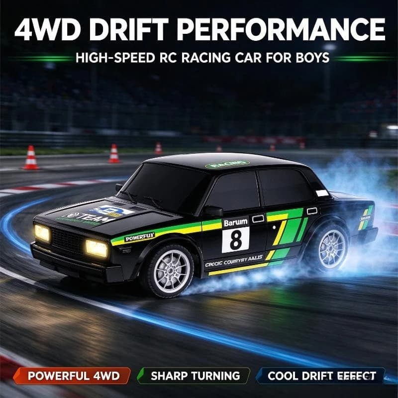 4Wd Remote Control Rc Drift Car,High Speed Rechargeable Racing Toy With Led Lights For Indoor Pavement Drift Game