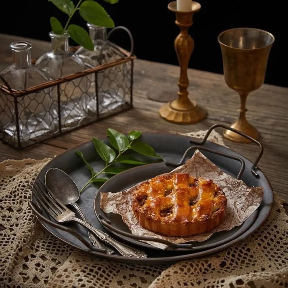 Retro Metal Plate With Handle Round Bread Trays Iron Craft Decorative Tray Storage Bread Serving Tray Home Decor