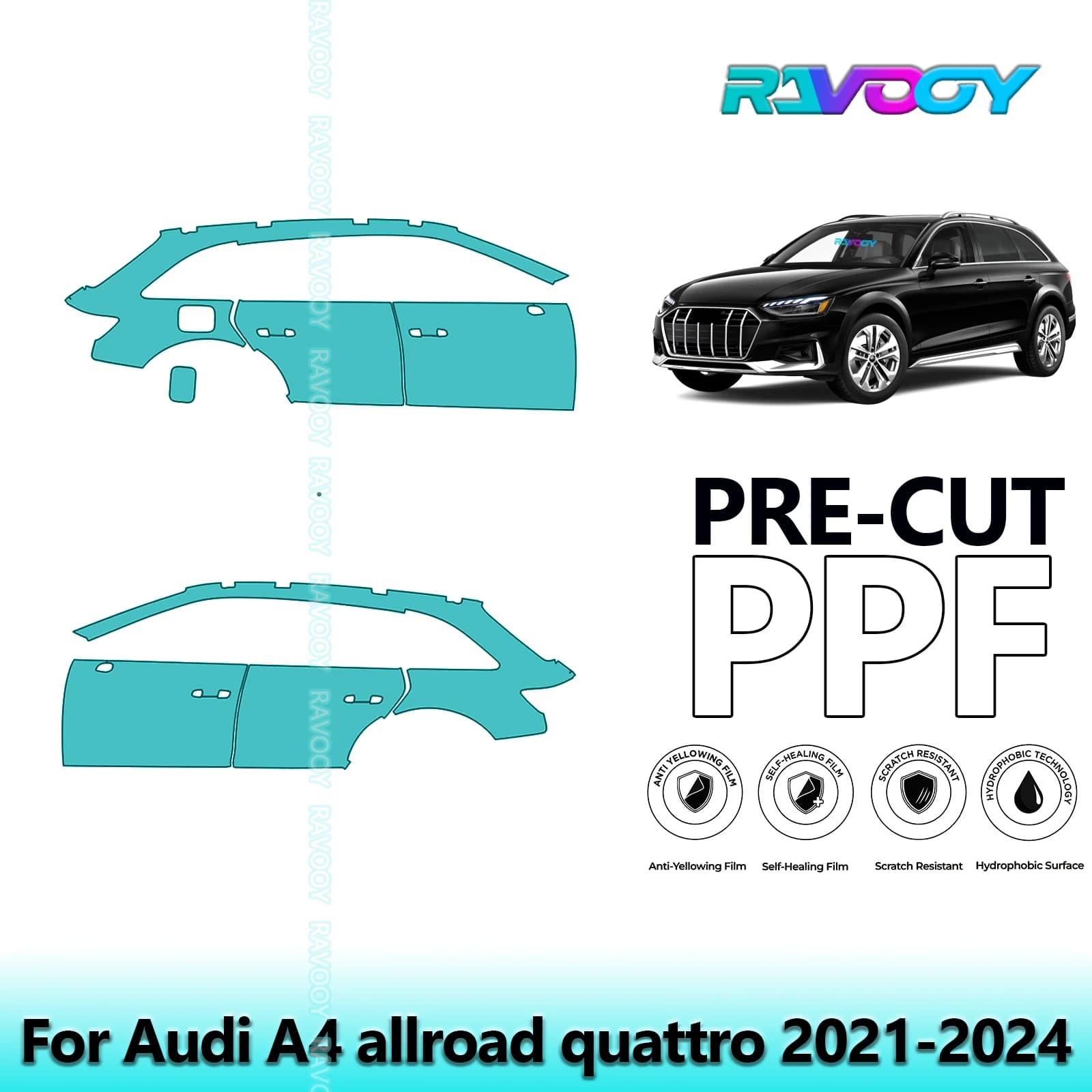 For Audi A4 allroad four 2021-2024 8.5mil Transparent Opaque Pre-Cut PPF Door and Kit Pillar A/B Protection Film TPU Set