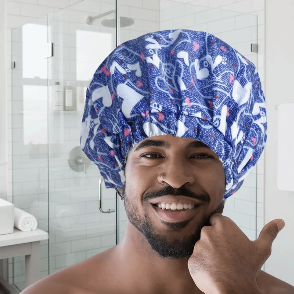 Creative Bath Head Waterproof Double Layer, Mirror and Anti-Stain, Reusable with Elastic Headband, Shampoo and Swimming Headset