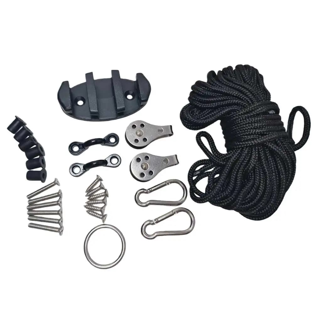 Kayak Canoe DIY Anchor Trolley Kit System with Stainless Steel Pulley O ring Cam Cleat Deck Hook and 31FT Heavy Duty Ropes