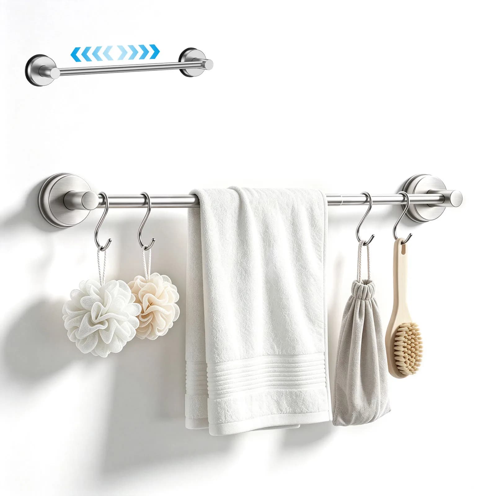 Suction Cup Bathroom Hand Towel Rack Adjustable Stainless Steel Towel Bar Extendable Kitchen Towel Rail Space Saving