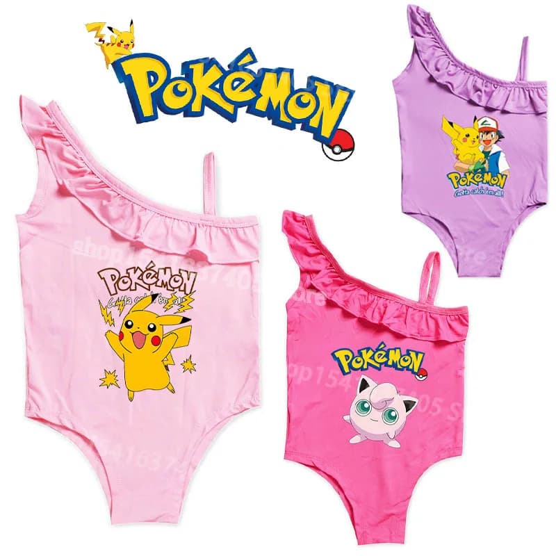 Costume da bagno estivo Pokemon rosa Jigglypuff Pikachu, costume da bagno per ragazze, costume da bagno intero, regali di compleanno per bambini