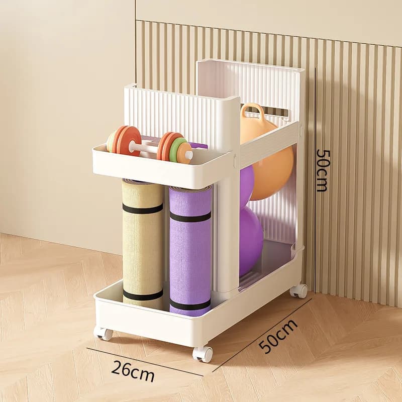 Yoga Mat Holder Cart | Sports Equipment Organizer 6 in 1 Badminton Rack Holder Foldable Space Basket for Home Gym