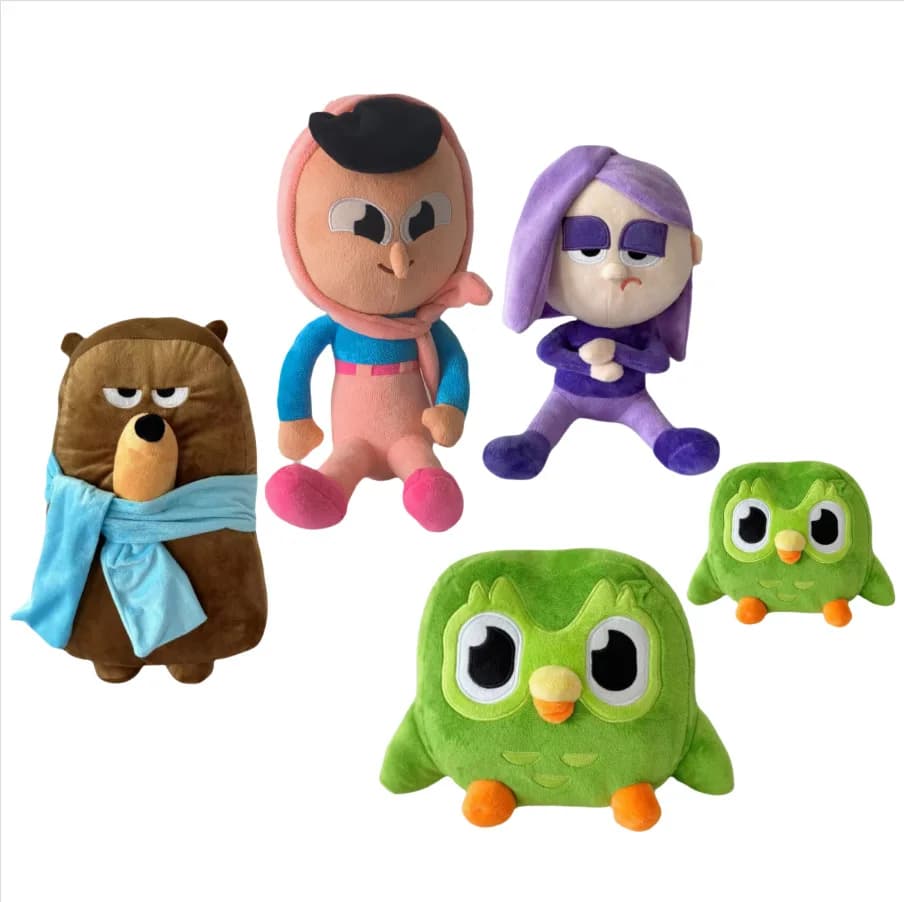 Duolingo Gufo Verde Capelli Viola Sorella Fresca Peluche Bambola Cuscino Portachiavi Peluche Regalo per Studenti di Lingua