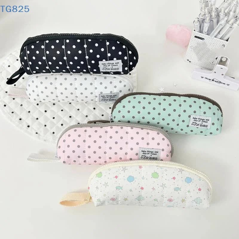 【AN】【SA】Polka Dot Pencil Case Korean Style Handheld Pen Bag Large Capacity Portable Stationery Bag Back To School Gift