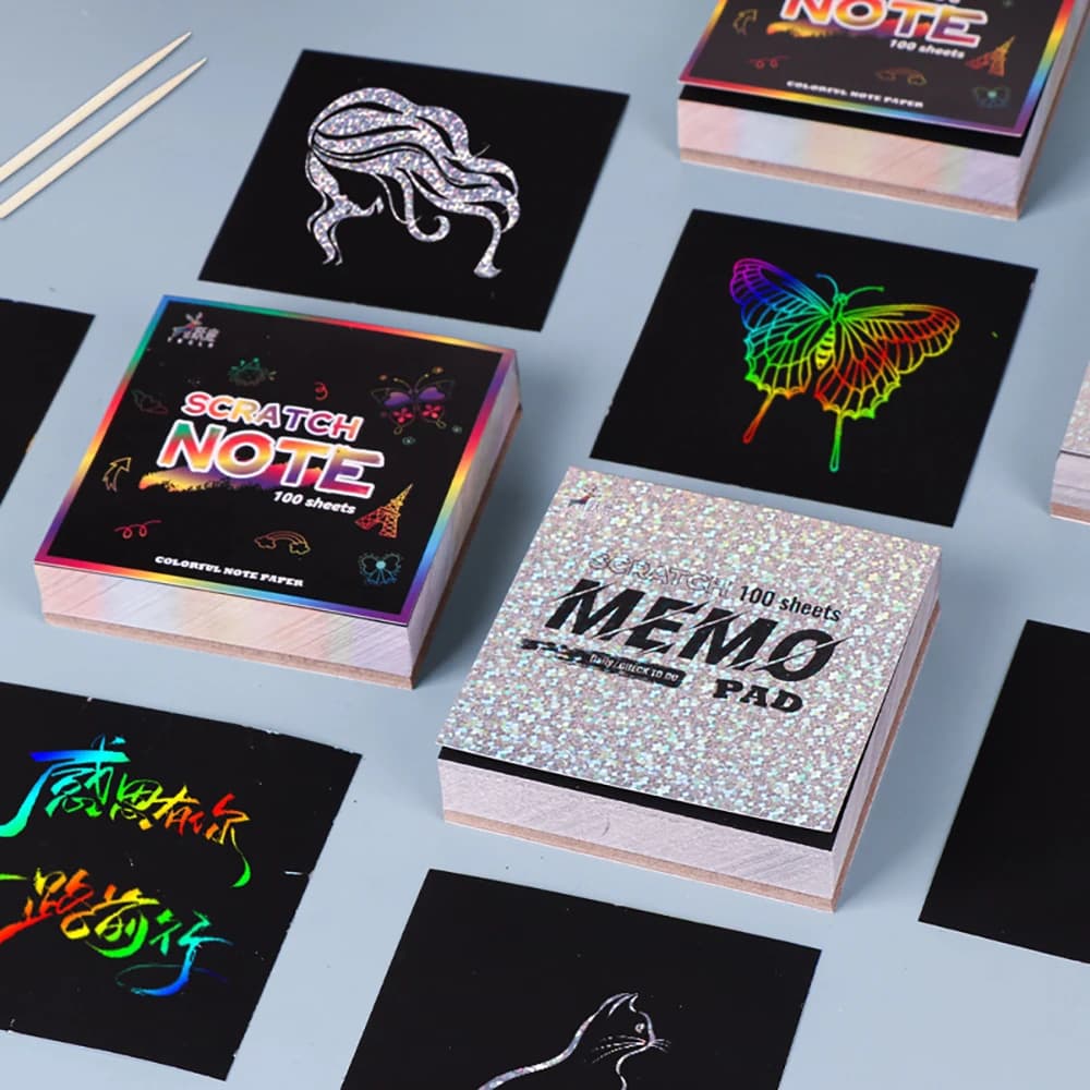 100 fogli di carta antigraffio, carta colorata per graffiti, carta antigraffio, disegno per studenti, carta vetrata, note adesive