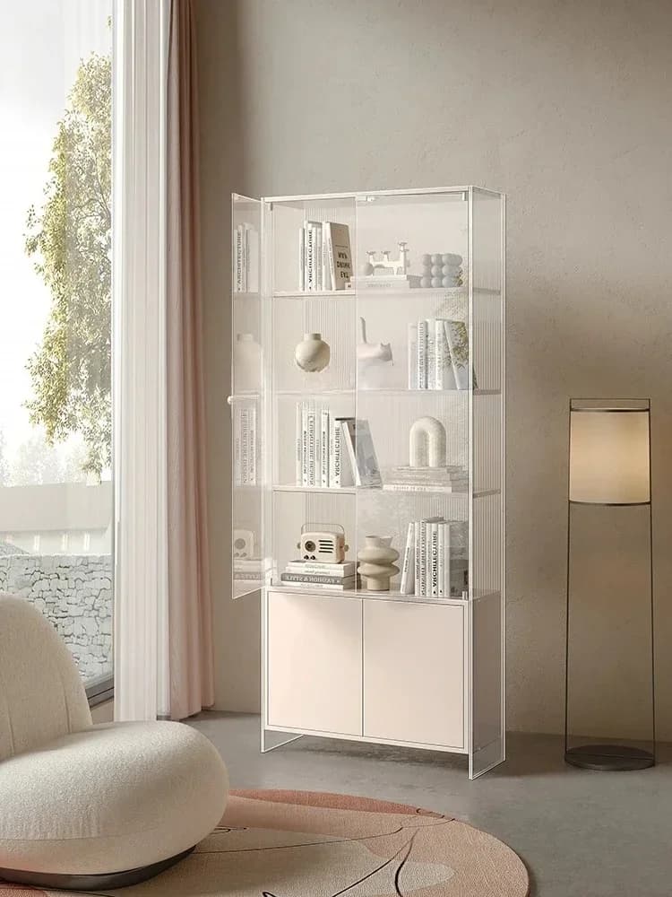 Libreria in Acrilico Antipolvere con Ante in Vetro, Scaffale e Mobile Contenitore con Ante, per Soggiorno, Cantinetta Vini, Armadio Guardaroba