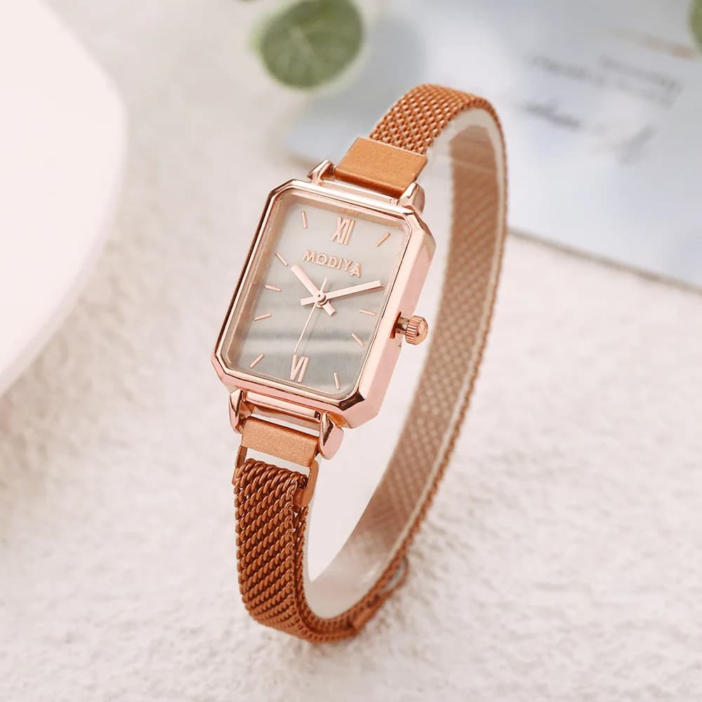 Fashionable Square Women's Quartz Watch Green Dial Women's Watch Luxury Rose Gold Mesh Watches for Women Ч Ч Kamiе Нару