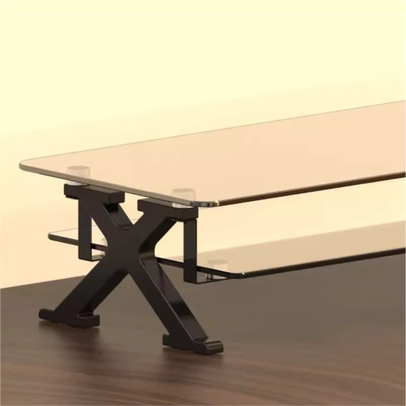 Rialzo per doppio monitor con organizer da scrivania, ripiano per laptop in acciaio resistente per computer PC, base di archiviazione ergonomica a doppio strato