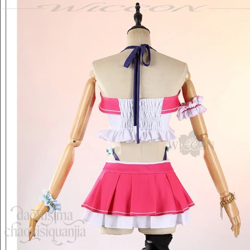 Cute Pink Bikini Swimwear Cosplay Outfit Nico Yazawa Stylish Summer Dress Wigs From LoveLive For Holiday Cosplay Gathering