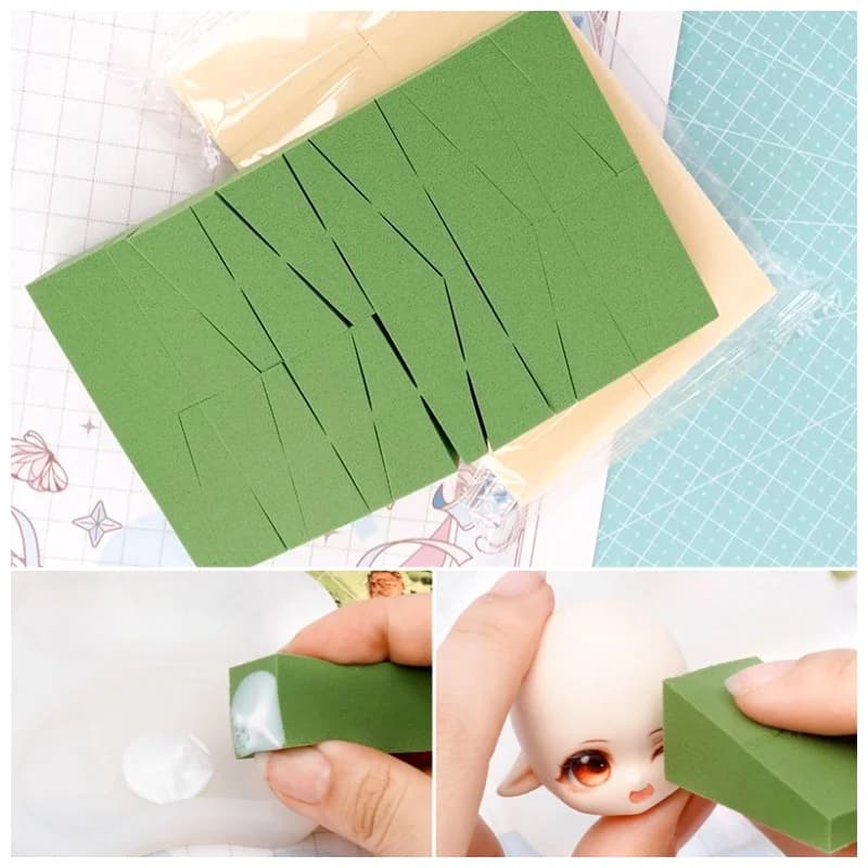 BJD Doll Mini Triangolare Spugna per trucco Secco/Ambido 24 in 1 Fatto a mano FAI DA TE Ultra-leggero Bambola di argilla Trucco Soffio di polvere Strumento di argilla polimerica