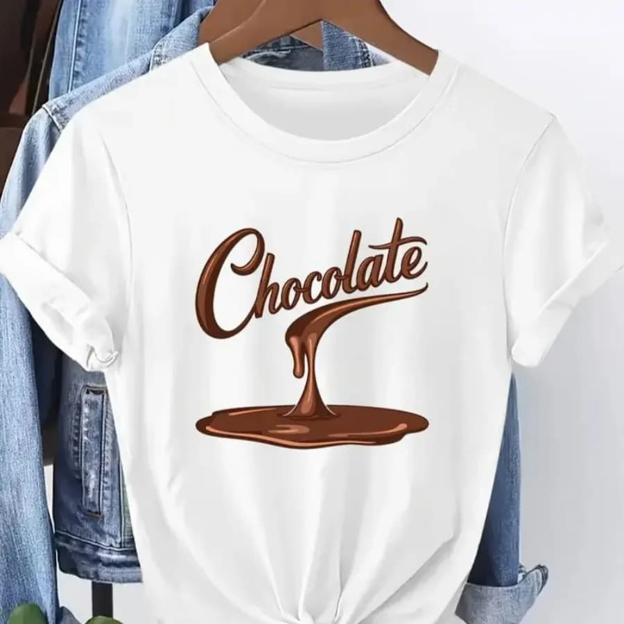 T-shirt da donna a maniche corte con scollo rotondo e stampa 'Flowing Chocolate' affascinante, lavabile in lavatrice e progettata per