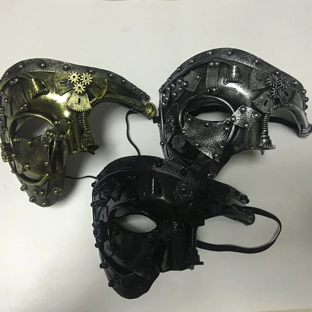 Maschera Meccanica Steampunk a Mezzo Volto con Ingranaggi, Maschera per Cosplay, Costume da Uomo, Accessori per Feste di Halloween, Maschera Anime per Adulti
