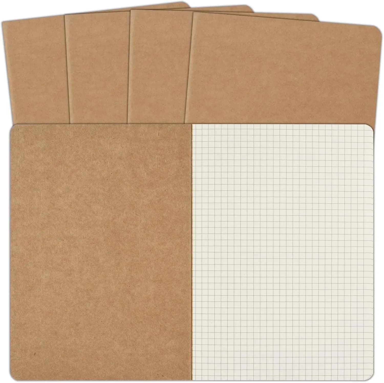 Confezione da 5 quaderni A5 in carta kraft, con carta a quadretti per appunti, per lavoro, scuola, ufficio, 60 pagine
