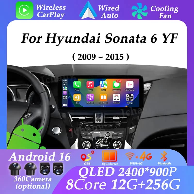 Review Carplay Auto for Hyundai Sonata 6 YF 2009-2015, Ultra-thin screen Android 16, GPS, Navigator, Multimedia player, Video, Audio