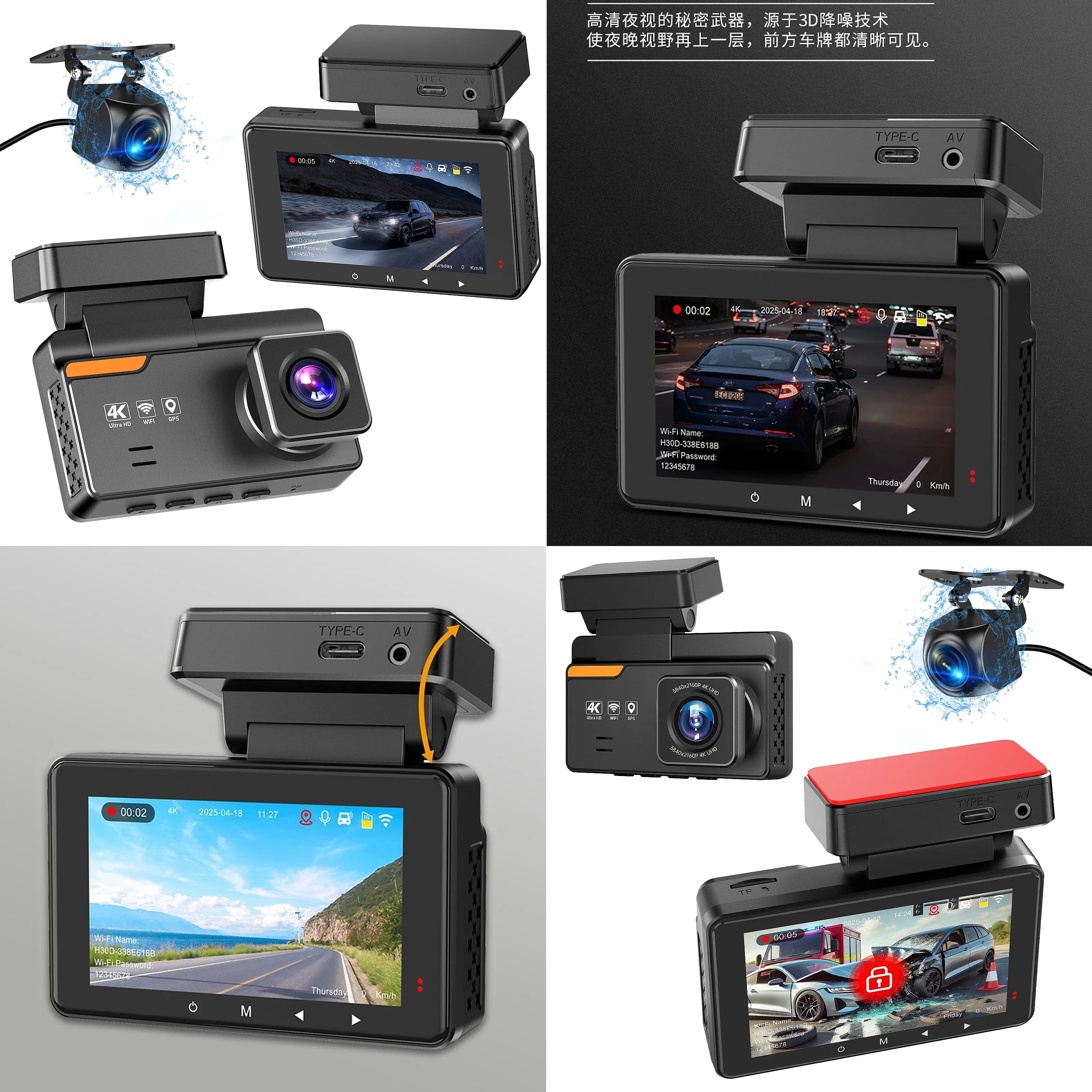 Cross-border Car DVR 3 Inch Front and Rear Dual Lens 4K Night Vision Dash Cam