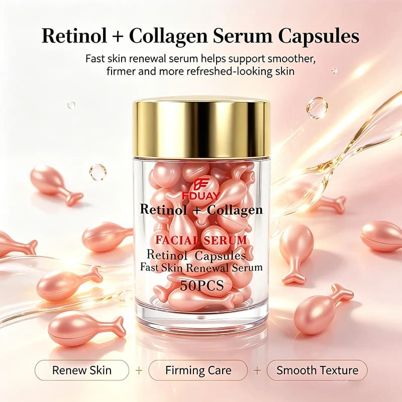 Retinol Collagen Face Serum Capsules 50PCS, Firm Smooth Skin, Deep Moisturizing For Daily Facial Renewal Skincare