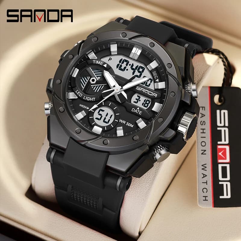 Men's Multifunctional Outdoor Waterproof Electronic Watch Digital Wrist Watch SANDA 3313 Trends Student Fashion Military Style