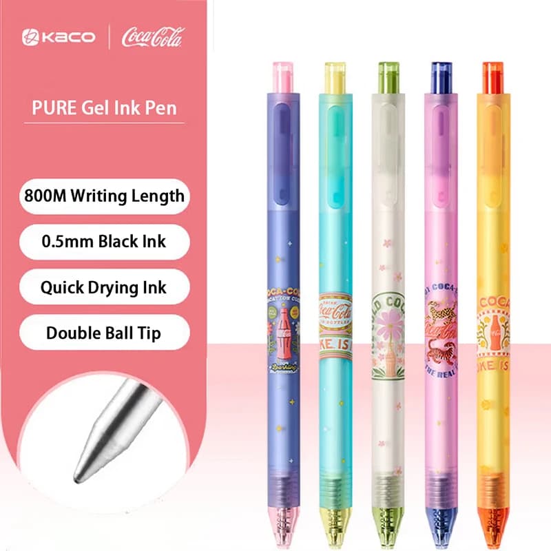KACO CocaCola Retractable Gel Pens Quick-Dry 800M Extra Capacity Smooth Writing Pen Student Exam/Signature/Hand Account Supplies