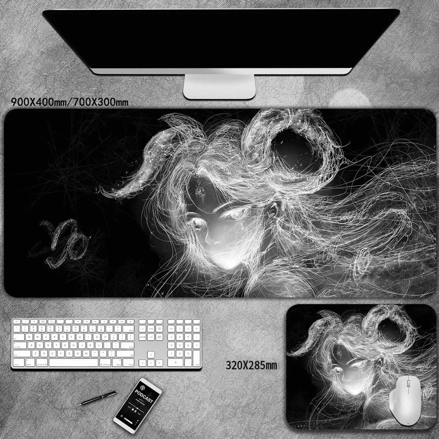 Tappetino per mouse con costellazioni zodiacali, resistente allo sporco, antiscivolo, tappetino per tastiera da gioco, tappetino da scrivania tridimensionale di grandi dimensioni