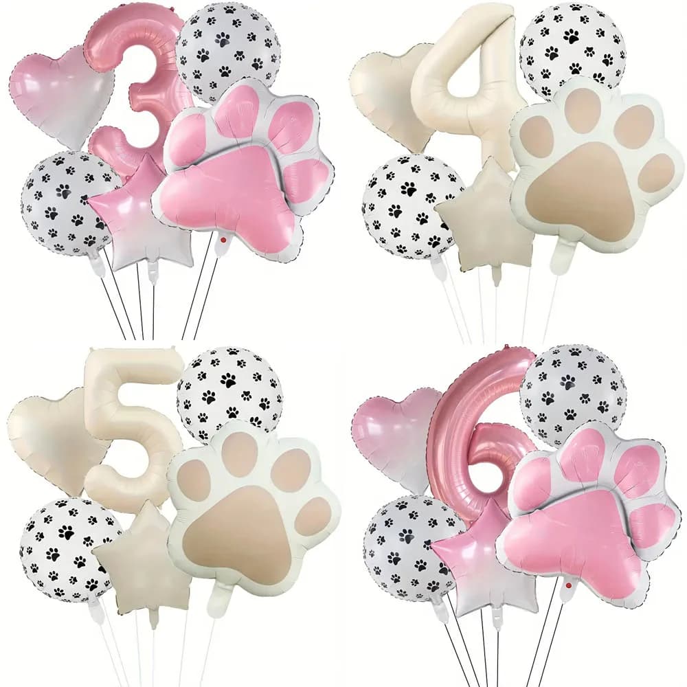 6 pezzi/set Let us Pawty Big Dog Paws Foil Palloncini 32 pollici Numero 1-9 anni Decorazione festa di compleanno Palloncino Baby Shower