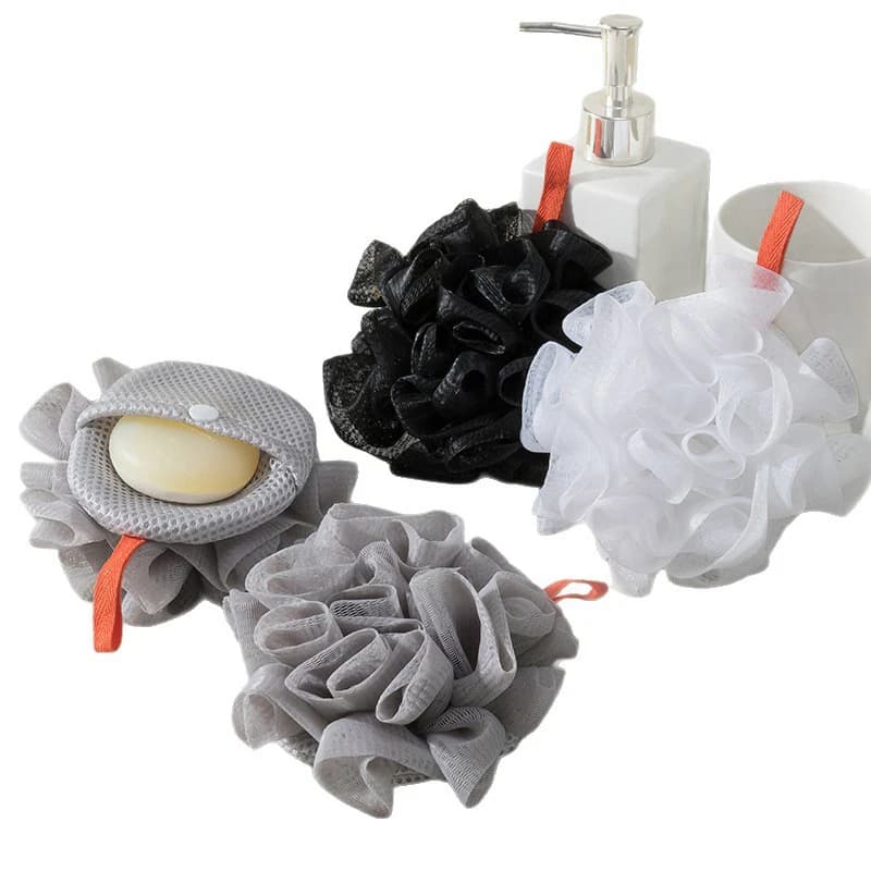 1 Pezzo di Spugna Esfoliante per il Corpo e il Bagno, Sfera da Doccia per Uomini e Donne in Morbida Spugna di Luffa - Dispenser di Sapone 2-in-1