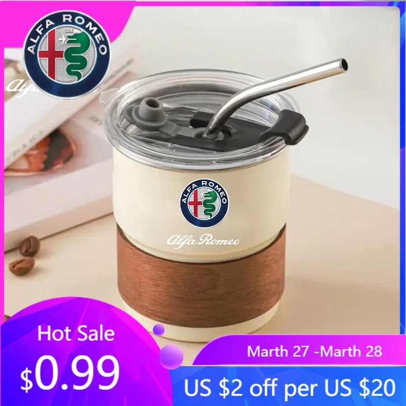 Tazza in Acciaio Inox per Alfa Romeo, Boccale da Caffè e Birra da Campeggio 300ml, Bottiglie per Alfa Romeo Giulia Giulietta 159 Brera 4C TZ3 Du