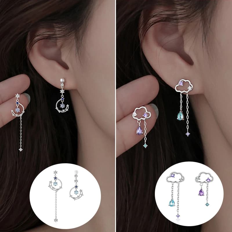 Orecchini a perno asimmetrici coreani di lusso con zirconi a forma di luna e stella per donna, orecchini a nuvola di cristallo con perle, gioielli da ragazza, regali