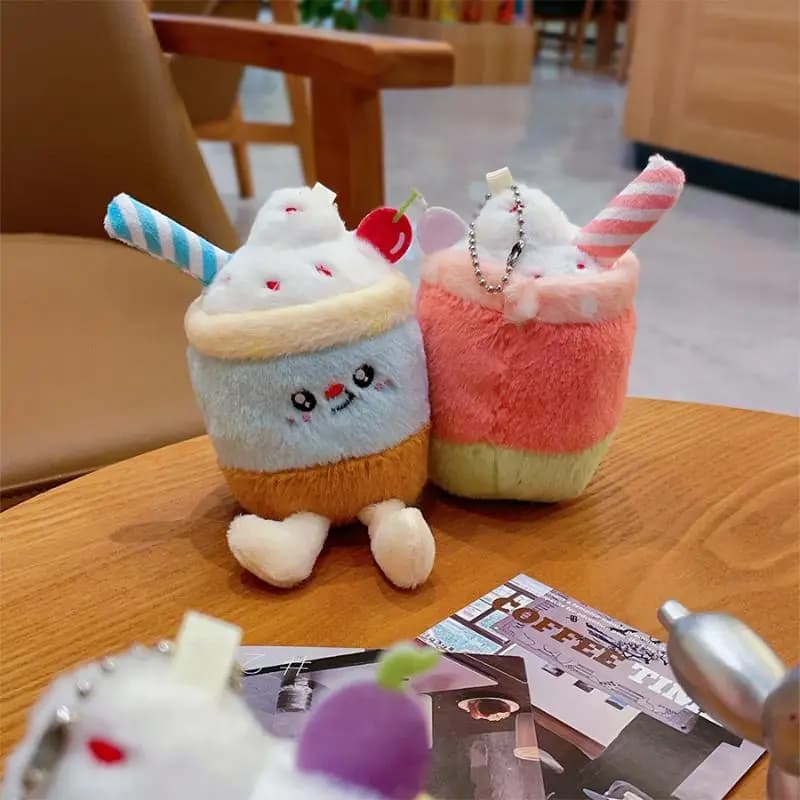 Portachiavi in Peluche a Forma di Coppa di Gelato, Bambola Imbottita per Bambini e Ragazze, Ornamento per Zaino e Borsa