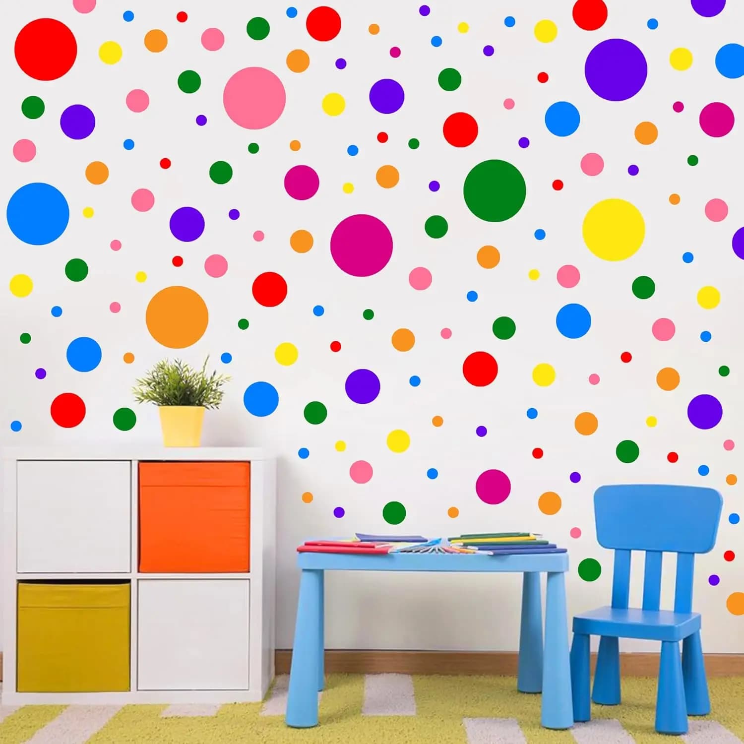 1240 Pezzi/24 Fogli Adesivi Murali Boho a Pois, Adesivi Murali per Bambini Rimovibili, Adesivi Murali Rotondi Arcobaleno