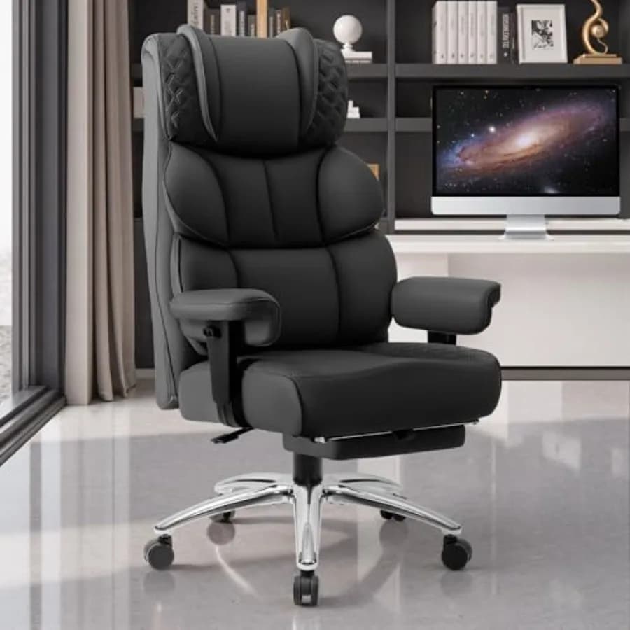 Office Desk Chair, Big and Tall Leather Gaming Chair with Footrest, Wide Ergonomic Comfy Executive High-Back Reclining Computer