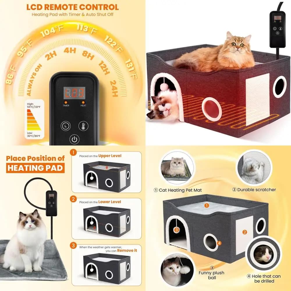 Cuccia Riscaldata per Gatti con Controllo della Temperatura e Timer, per Gatti di Taglia Grande, Media e Piccola