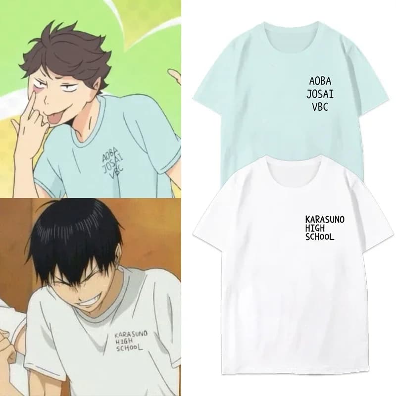 Anime Haikyuu!! Aoba Josai T Shirt Hinata Shoyo Costumi Cosplay Karasuno Tobio Kageyama Maniche corte Pallavolo Top in cotone